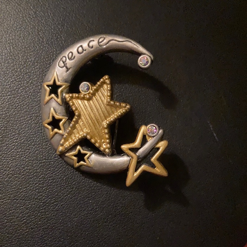 Vintage DD brooch peace moon and stars
